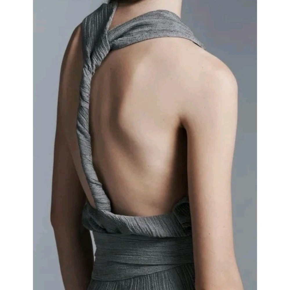Zara Backless Textured Twist Back Top Silver Gray Size M NWOT
